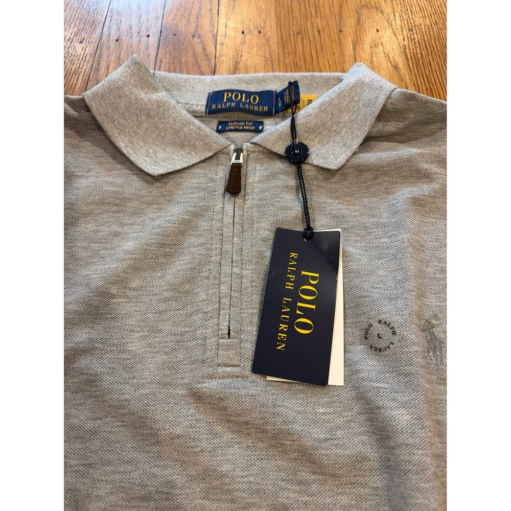 Polo Ralph Lauren Mens Classic Fit Stretch Mesh Quarter Zip Polo Shirt Grey L - Picture 4 of 4